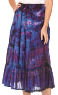 Sakkas Antonia Women's Skirt Tie Dye Boho Elastic Waist Adjustable Embroidery#color_Purple