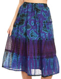 Sakkas Antonia Women's Skirt Tie Dye Boho Elastic Waist Adjustable Embroidery#color_RoyalBlue