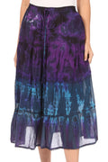 Sakkas Antonia Women's Skirt Tie Dye Boho Elastic Waist Adjustable Embroidery#color_Teal