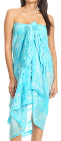 Sakkas Lygia Women's Summer Floral Print Sarong Swimsuit Cover up Beach Wrap Skirt#color_193SAR-Turquoise