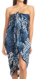 Sakkas Lygia Women's Summer Floral Print Sarong Swimsuit Cover up Beach Wrap Skirt#color_Navy