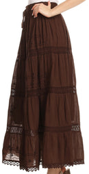 Sakkas Solid Embroidered Gypsy Bohemian Mid Length Cotton Skirt