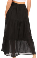 Sakkas Takara Maxi Broomstick Cascading Peasant Skirt with Elastic Waist