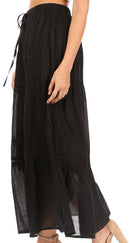 Sakkas Takara Maxi Broomstick Cascading Peasant Skirt with Elastic Waist
