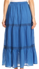 Sakkas Takara Maxi Broomstick Cascading Peasant Skirt with Elastic Waist