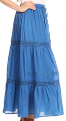 Sakkas Takara Maxi Broomstick Cascading Peasant Skirt with Elastic Waist