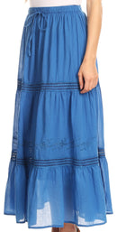 Sakkas Takara Maxi Broomstick Cascading Peasant Skirt with Elastic Waist