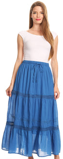 Sakkas Takara Maxi Broomstick Cascading Peasant Skirt with Elastic Waist