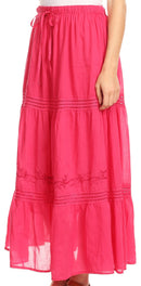 Sakkas Takara Maxi Broomstick Cascading Peasant Skirt with Elastic Waist