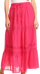 Sakkas Takara Maxi Broomstick Cascading Peasant Skirt with Elastic Waist