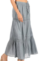 Sakkas Takara Maxi Broomstick Cascading Peasant Skirt with Elastic Waist
