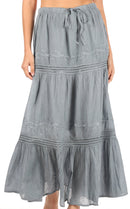 Sakkas Takara Maxi Broomstick Cascading Peasant Skirt with Elastic Waist