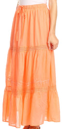 Sakkas Takara Maxi Broomstick Cascading Peasant Skirt with Elastic Waist