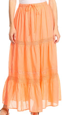 Sakkas Takara Maxi Broomstick Cascading Peasant Skirt with Elastic Waist