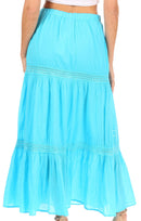 Sakkas Takara Maxi Broomstick Cascading Peasant Skirt with Elastic Waist