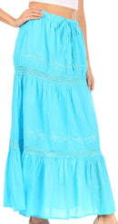 Sakkas Takara Maxi Broomstick Cascading Peasant Skirt with Elastic Waist