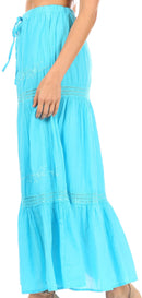 Sakkas Takara Maxi Broomstick Cascading Peasant Skirt with Elastic Waist