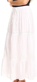 Sakkas Takara Maxi Broomstick Cascading Peasant Skirt with Elastic Waist