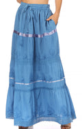 Sakkas Solid Embroidered Gypsy / Bohemian Full / Maxi / Long Cotton Skirt#color_Blue