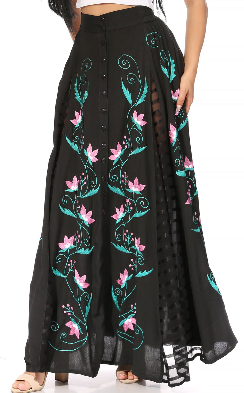 Sakkas Sarita Women's Casual Boho Maxi Floral Long Elastic Waist Skirt Slim