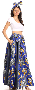 Sakkas Monifa Long Maxi Skirt Colorful Ankara Wax Dutch African Skirt Gorgeous#color_19-BlueMulti