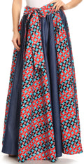 Sakkas Monifa Long Maxi Skirt Colorful Ankara Wax Dutch African Skirt Gorgeous#color_2293Red/Turquoise-tile