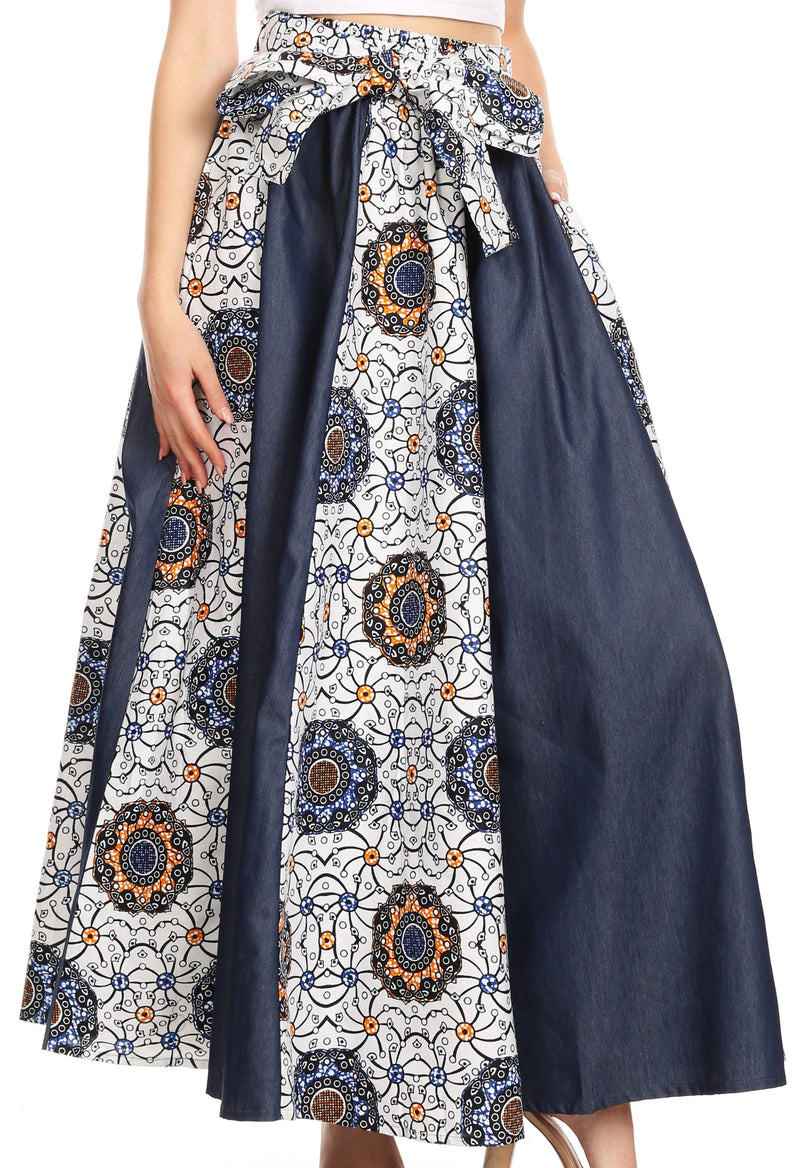 Sakkas Monifa Long Maxi Skirt Colorful Ankara Wax Dutch African Skirt Gorgeous