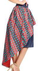 Sakkas Bahati Hi Low Mermaid African Ankara Dutch Wax Cotton Skirt Colorful