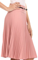 Sakkas Knee Length Pleated A-Line Skirt with Skinny Belt