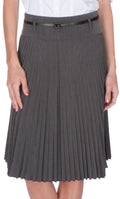 Sakkas Knee Length Pleated A-Line Skirt with Skinny Belt#color_Grey