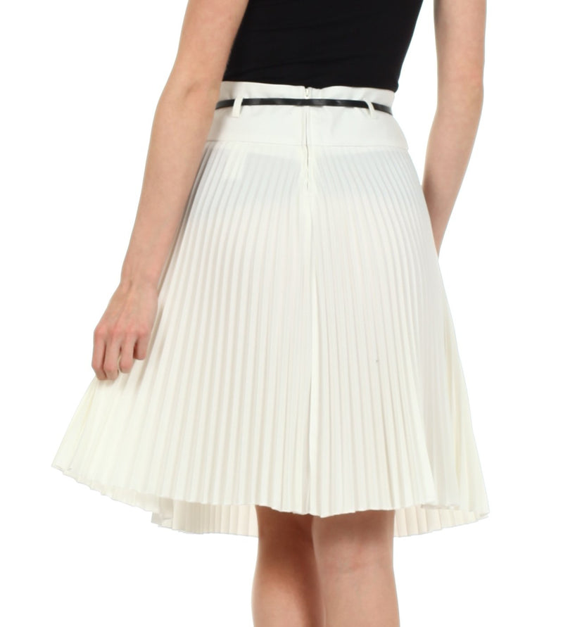 Sakkas Knee Length Pleated A-Line Skirt with Skinny Belt