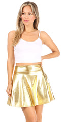 Sakkas Womens Liquid Metallic Stretchy Flared Sporty Mini Skater Skirt USA Made