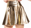 Sakkas Womens Liquid Metallic Stretchy Flared Sporty Mini Skater Skirt USA Made