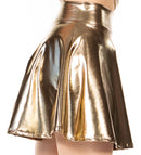Sakkas Womens Liquid Metallic Stretchy Flared Sporty Mini Skater Skirt USA Made