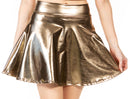 Sakkas Womens Liquid Metallic Stretchy Flared Sporty Mini Skater Skirt USA Made