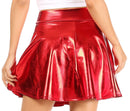 Sakkas Womens Liquid Metallic Stretchy Flared Sporty Mini Skater Skirt USA Made