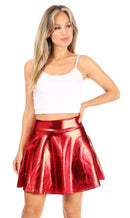 Sakkas Womens Liquid Metallic Stretchy Flared Sporty Mini Skater Skirt USA Made