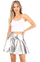Sakkas Womens Liquid Metallic Stretchy Flared Sporty Mini Skater Skirt USA Made