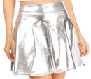 Sakkas Womens Liquid Metallic Stretchy Flared Sporty Mini Skater Skirt USA Made