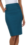 Sakkas Petite High Waist Stretch Pencil Skirt with Shirred Waist Detail#color_TealBlue