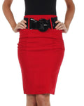 Sakkas Petite High Waist Shirred Stretch Pencil Skirt with Wide Belt#color_Red