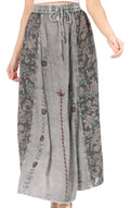 Sakkas Maran Women's Boho Embroidery Skirt with Lace Elastic Waist and Pockets#color_DarkGrey