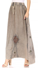 Sakkas Zarah Women's Boho Embroidery Gypsy Skirt with Lace Elastic Waist Pockets