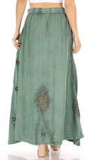 Sakkas Zarah Women's Boho Embroidery Gypsy Skirt with Lace Elastic Waist Pockets