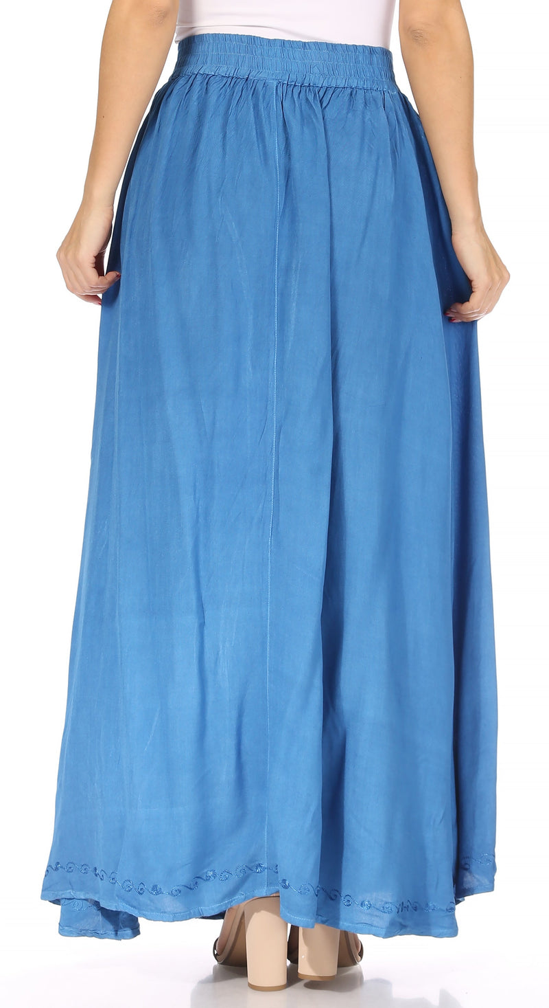 Sakkas Noemi Women's Long Maxi Summer Casual Boho Skirt Elastic Waist & Pockets