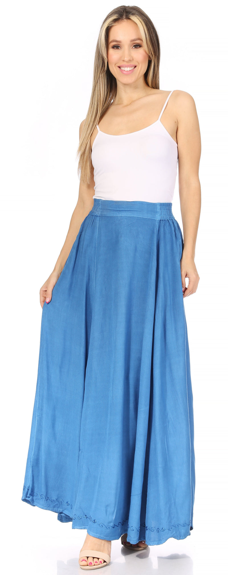 Sakkas Noemi Women's Long Maxi Summer Casual Boho Skirt Elastic Waist & Pockets