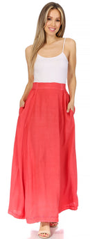 Sakkas Noemi Women's Long Maxi Summer Casual Boho Skirt Elastic Waist & Pockets
