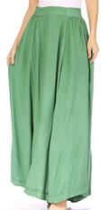 Sakkas Noemi Women's Long Maxi Summer Casual Boho Skirt Elastic Waist & Pockets#color_SageGreen