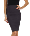 Knee Length High Waist Stretch Pencil Skirt#color_Charcoal