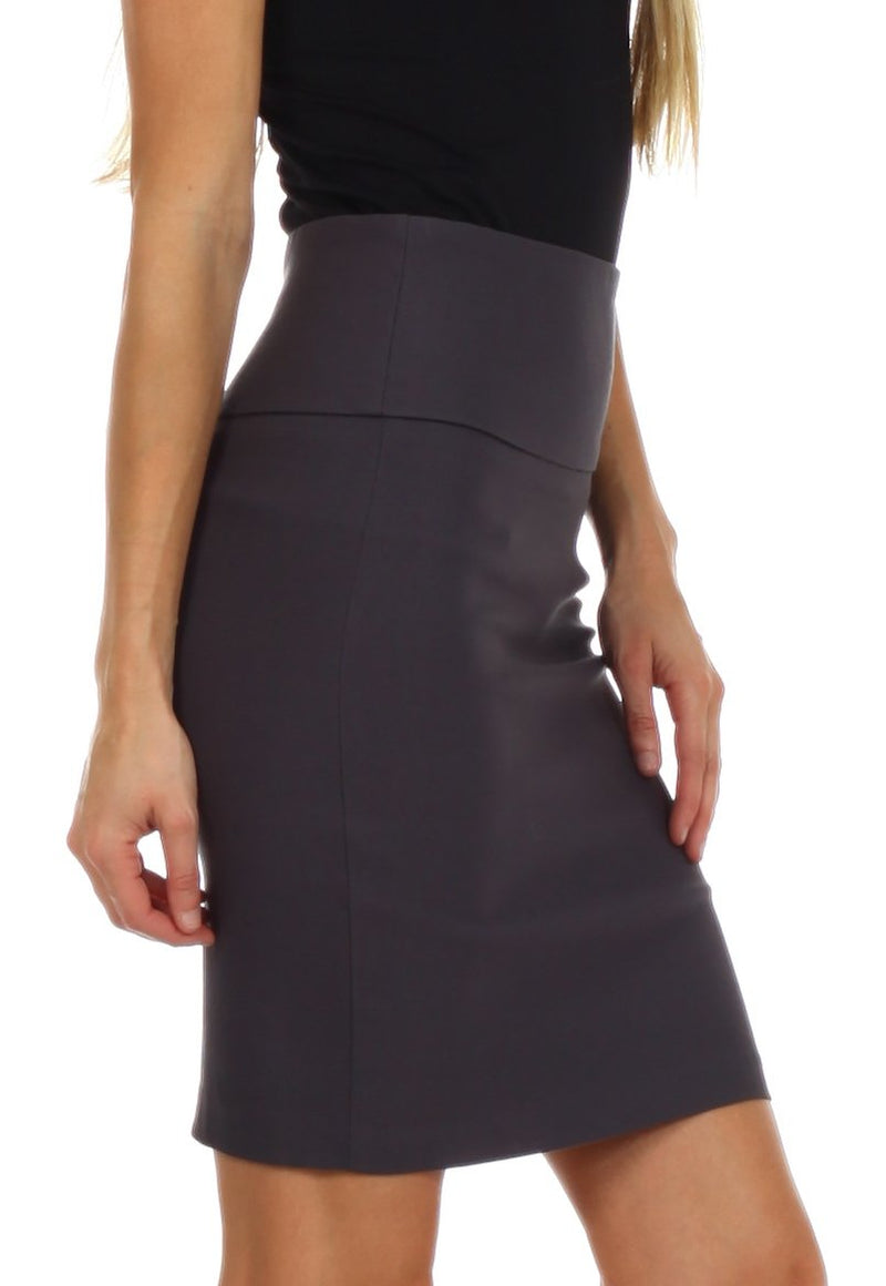 Above the Knee Stretch Pencil Skirt with Four Button Detail